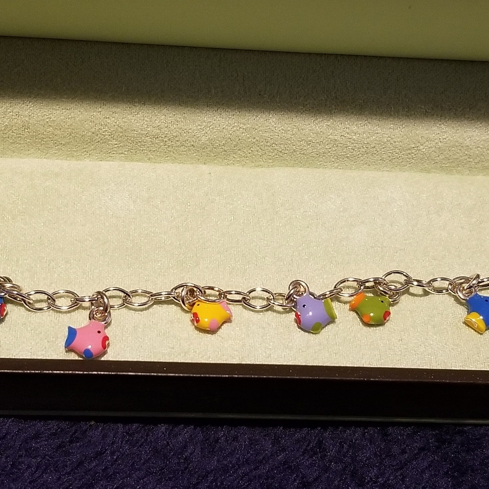 Silver enameled charm bracelet